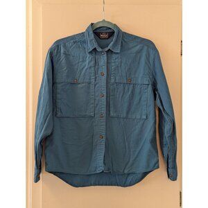 Vintage The Woolrich Woman Blue Button-Up Shirt With Dual Chest Pockets Size M